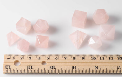 ROSE QUARTZ Crystal Platonic Solids Set - Sacred Geometry Home Decor, Metaphysical Healing Crystals and Stones, E0499-Throwin Stones