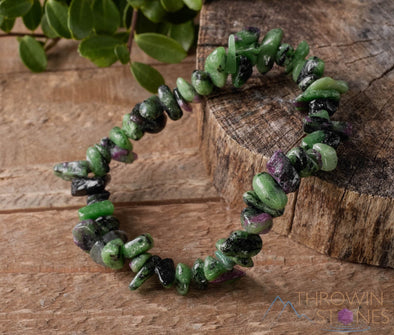 RUBY ZOISITE Crystal Bracelet - Chip Beads - Beaded Bracelet, Handmade Jewelry, Healing Crystal Bracelet, E0644-Throwin Stones
