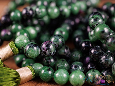 RUBY ZOISITE Crystal Necklace, Mala - Jewelry For Meditation, Beaded Necklace, Healing Crystals and Stones, E0120-Throwin Stones