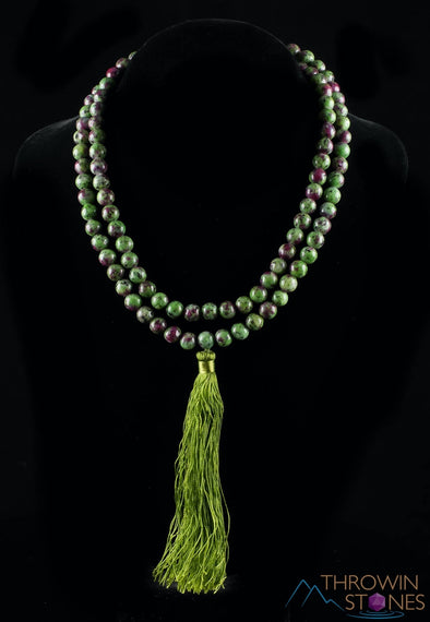 RUBY ZOISITE Crystal Necklace, Mala - Jewelry For Meditation, Beaded Necklace, Healing Crystals and Stones, E0120-Throwin Stones