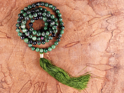 RUBY ZOISITE Crystal Necklace, Mala - Jewelry For Meditation, Beaded Necklace, Healing Crystals and Stones, E0120-Throwin Stones