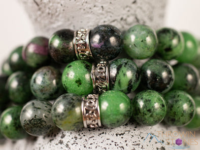 RUBY ZOISITE & GARNET Crystal Bracelet - Dragon Charm, Round Beads - Charm Bracelet, Beaded Bracelet, Handmade Jewelry, E1976-Throwin Stones
