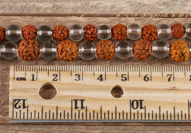 RUDRAKSHA & CLEAR QUARTZ Crystal Necklace, Mala - Beaded Spiritual Healing Stone Jewelry, E0432-Throwin Stones
