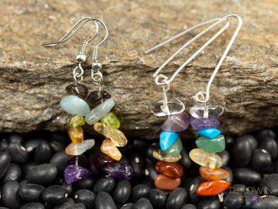 Rainbow CHAKRA Crystal Earrings - Dangle Drop Earrings, Gemstone Handmade Jewelry, Gift for Her, E1383-Throwin Stones