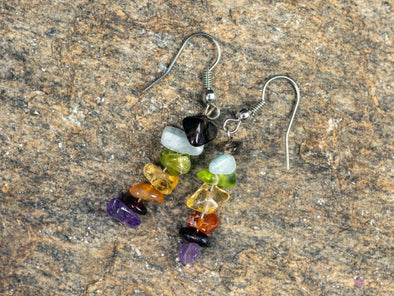 Rainbow CHAKRA Crystal Earrings - Dangle Drop Earrings, Gemstone Handmade Jewelry, Gift for Her, E1383-Throwin Stones