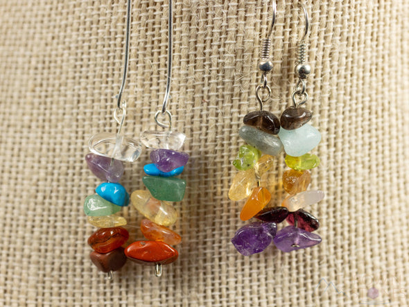 Rainbow CHAKRA Crystal Earrings - Dangle Drop Earrings, Gemstone Handmade Jewelry, Gift for Her, E1383-Throwin Stones