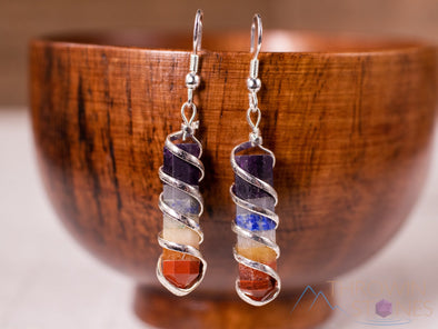 Rainbow CHAKRA Crystal Earrings - Wire Wrapped Jewelry, Crystal Points, Dangle Earrings, E1393-Throwin Stones