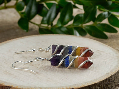 Rainbow CHAKRA Crystal Earrings - Wire Wrapped Jewelry, Crystal Points, Dangle Earrings, E1393-Throwin Stones