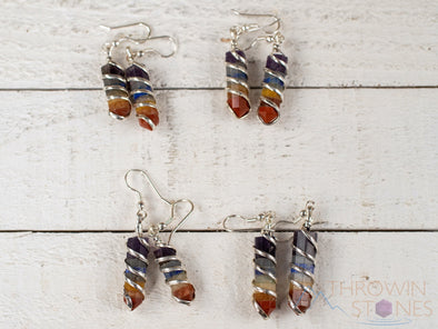 Rainbow CHAKRA Crystal Earrings - Wire Wrapped Jewelry, Crystal Points, Dangle Earrings, E1393-Throwin Stones