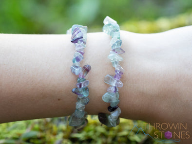 Rainbow FLUORITE Crystal Bracelet - Chip Beads - Beaded Bracelet, Handmade Jewelry, Healing Crystal Bracelet, E1782-Throwin Stones