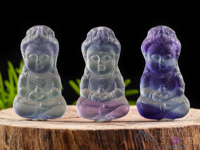 Rainbow FLUORITE Crystal Pendant - Buddha - Crystal Carving, Handmade Jewelry, Healing Crystals and Stones, E1526-Throwin Stones