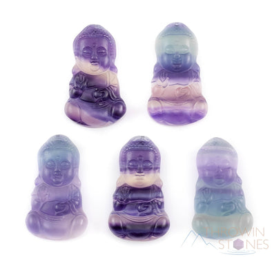 Rainbow FLUORITE Crystal Pendant - Buddha - Crystal Carving, Handmade Jewelry, Healing Crystals and Stones, E1542-Throwin Stones