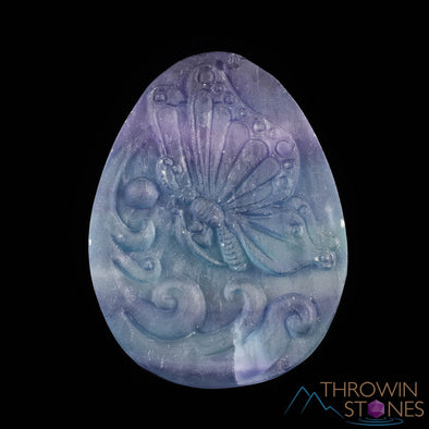 Rainbow FLUORITE Crystal Pendant - Butterfly Pendant - Crystal Carving, Handmade Jewelry, Healing Crystals and Stones, E1541-Throwin Stones