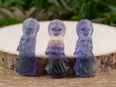Rainbow FLUORITE Crystal Pendant - Guanyin - Crystal Carving, Handmade Jewelry, Healing Crystals and Stones, E1523-Throwin Stones
