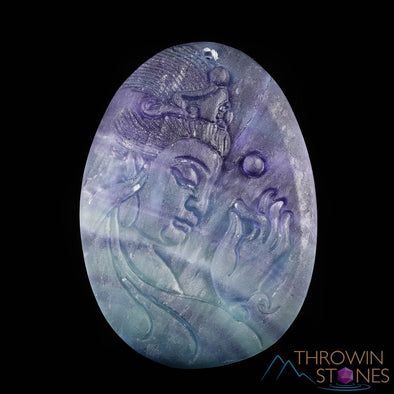 Rainbow FLUORITE Crystal Pendant - Guanyin - Crystal Carving, Handmade Jewelry, Healing Crystals and Stones, E1533-Throwin Stones