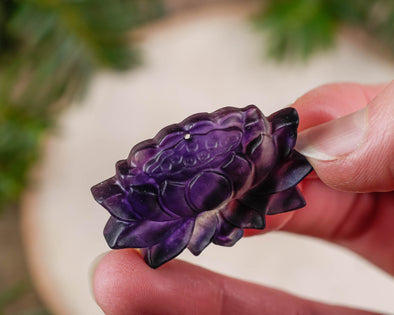 Rainbow FLUORITE Crystal Pendant - Lotus Flower - Crystal Carving, Handmade Jewelry, Healing Crystals and Stones, E1538-Throwin Stones