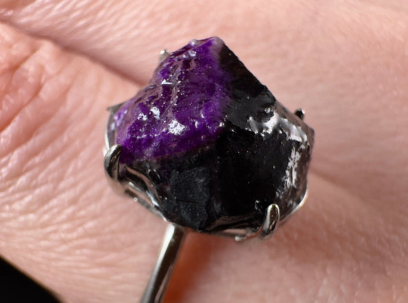 Raw AA SUGILITE Crystal Ring - Adjustable, Sterling Silver - Crystal Ring, Cocktail Ring, Boho Jewelry, 54669-Throwin Stones