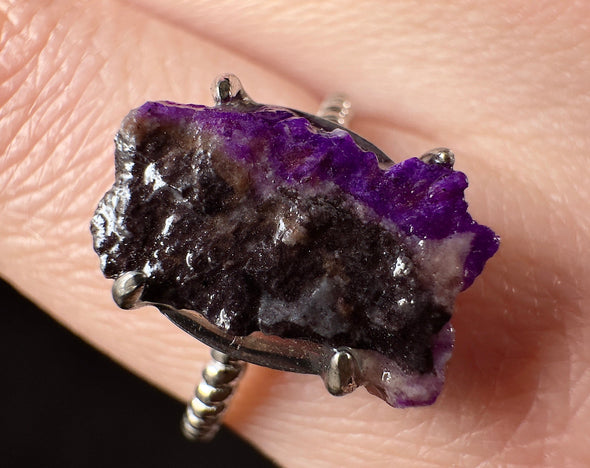 Raw AA SUGILITE Crystal Ring - Adjustable, Sterling Silver - Crystal Ring, Cocktail Ring, Boho Jewelry, 54672-Throwin Stones