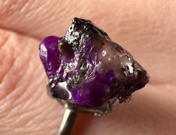 Raw AA SUGILITE Crystal Ring - Adjustable, Sterling Silver - Crystal Ring, Cocktail Ring, Boho Jewelry, 54674-Throwin Stones