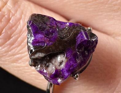 Raw AA SUGILITE Crystal Ring - Adjustable, Sterling Silver - Crystal Ring, Cocktail Ring, Boho Jewelry, 54676-Throwin Stones