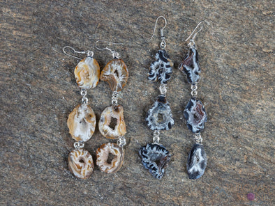 Raw AGATE Slice GEODE DRUZY Crystal Earrings - Dangle Drop Statement Earrings, Gemstone Handmade Jewelry, Gift for Her, E0694-Throwin Stones