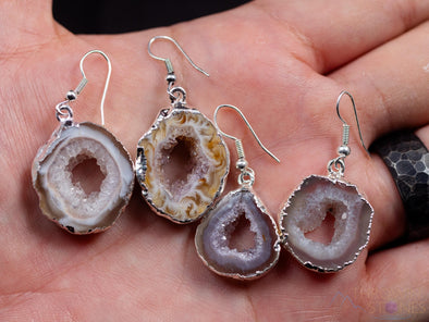 Raw AGATE Slice GEODE DRUZY Crystal Earrings - Electroplated Dangle Drop Statement Earrings, Gemstone Handmade Jewelry Gift for Her, E2197-Throwin Stones