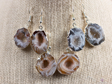 Raw AGATE Slice GEODE DRUZY Crystal Earrings - Electroplated Dangle Drop Statement Earrings, Gemstone Handmade Jewelry Gift for Her, E2197-Throwin Stones