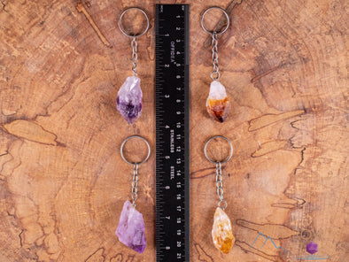 Raw AMETHYST CITRINE Crystal Keychain - Metaphysical, Raw Rocks and Minerals, Birthstone, Gift, E2052-Throwin Stones