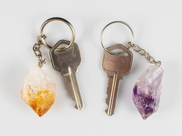 Raw AMETHYST CITRINE Crystal Keychain - Metaphysical, Raw Rocks and Minerals, Birthstone, Gift, E2052-Throwin Stones