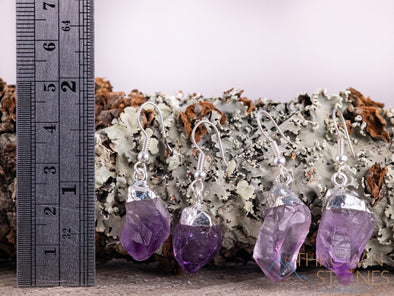Raw AMETHYST Crystal Earrings - Dangle Drop Birthstone Electroplated Gemstone Jewelry, Gift for Her, E0139-Throwin Stones