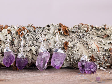 Raw AMETHYST Crystal Earrings - Dangle Drop Birthstone Electroplated Gemstone Jewelry, Gift for Her, E0139-Throwin Stones