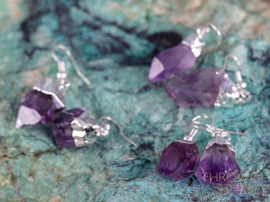 Raw AMETHYST Crystal Earrings - Dangle Drop Birthstone Electroplated Gemstone Jewelry, Gift for Her, E0139-Throwin Stones