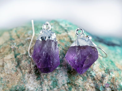 Raw AMETHYST Crystal Earrings - Dangle Drop Birthstone Electroplated Gemstone Jewelry, Gift for Her, E0139-Throwin Stones
