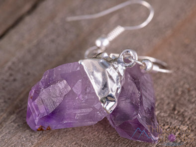 Raw AMETHYST Crystal Earrings - Dangle Drop Birthstone Electroplated Gemstone Jewelry, Gift for Her, E0139-Throwin Stones