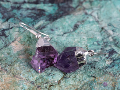 Raw AMETHYST Crystal Earrings - Dangle Drop Birthstone Electroplated Gemstone Jewelry, Gift for Her, E0139-Throwin Stones