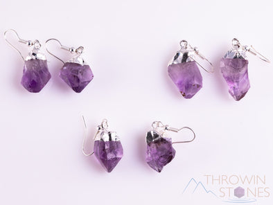 Raw AMETHYST Crystal Earrings - Dangle Drop Birthstone Electroplated Gemstone Jewelry, Gift for Her, E0139-Throwin Stones