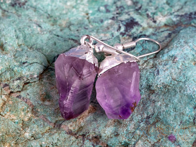 Raw AMETHYST Crystal Earrings - Dangle Drop Birthstone Electroplated Gemstone Jewelry, Gift for Her, E0139-Throwin Stones