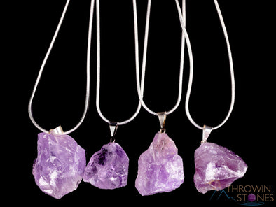 Raw AMETHYST Crystal Necklace Earrings Set - Dangle Earrings with Pendant Necklace, Birthstone Gemstone Jewelry, Gift for Her, E1157-Throwin Stones