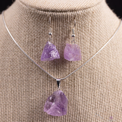 Raw AMETHYST Crystal Necklace Earrings Set - Dangle Earrings with Pendant Necklace, Birthstone Gemstone Jewelry, Gift for Her, E1157-Throwin Stones