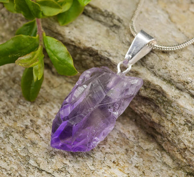 Raw AMETHYST Crystal Pendant - Raw Crystal Necklace, Birthstone, Handmade Jewelry, Healing Crystals and Stones, E0250-Throwin Stones