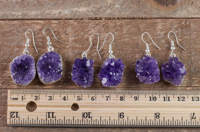 Raw AMETHYST DRUZY Crystal Earrings - Raw Gemstone Earrings, Dangle Earrings, Birthstone Earrings, Handmade Jewelry, E0547-Throwin Stones