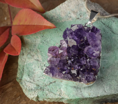 Raw AMETHYST Druzy Crystal Pendant - Birthstone Gemstone Cluster Jewelry, Healing Crystals and Stones, Gift for Her, E0280-Throwin Stones