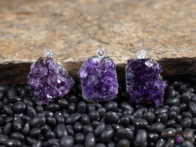 Raw AMETHYST Druzy Crystal Pendant - Birthstone Gemstone Cluster Jewelry, Healing Crystals and Stones, Gift for Her, E0280-Throwin Stones