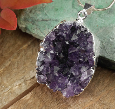 Raw AMETHYST Druzy Crystal Pendant - Birthstone Gemstone Cluster Jewelry, Healing Crystals and Stones, Gift for Her, E0280-Throwin Stones