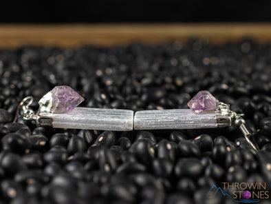 Raw AMETHYST & SELENITE Crystal Earrings - Silver - Raw Gemstone Earrings, Dangle Earrings, Handmade Jewelry, E0548-Throwin Stones