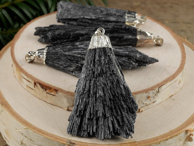 Raw BLACK KYANITE Fan Crystal Pendant - Handmade Jewelry, Healing Crystals and Stones, E1438-Throwin Stones