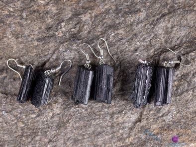 Raw BLACK TOURMALINE Crystal Earrings - Raw Gemstone Earrings, Dangle Earrings, Birthstone Earrings, Handmade Jewelry, E2112-Throwin Stones