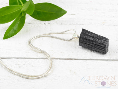 Raw BLACK TOURMALINE Crystal Pendant - Birthstone Gemstone Handmade Jewelry, Healing Crystals and Stones, Gift for Him, E0910-Throwin Stones