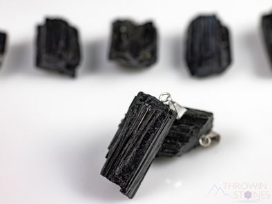 Raw BLACK TOURMALINE Crystal Pendant - Birthstone Gemstone Handmade Jewelry, Healing Crystals and Stones, Gift for Him, E0910-Throwin Stones