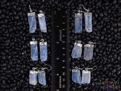 Raw BLUE KYANITE Crystal Earrings - Silver Plated Gemstones, Metaphysical Chakra Dangle Jewelry, E0133-Throwin Stones